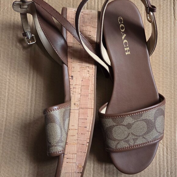 Coach TULLIE logo  LEATHER sandals - Brown/tan - size 8B - Picture 1 of 6